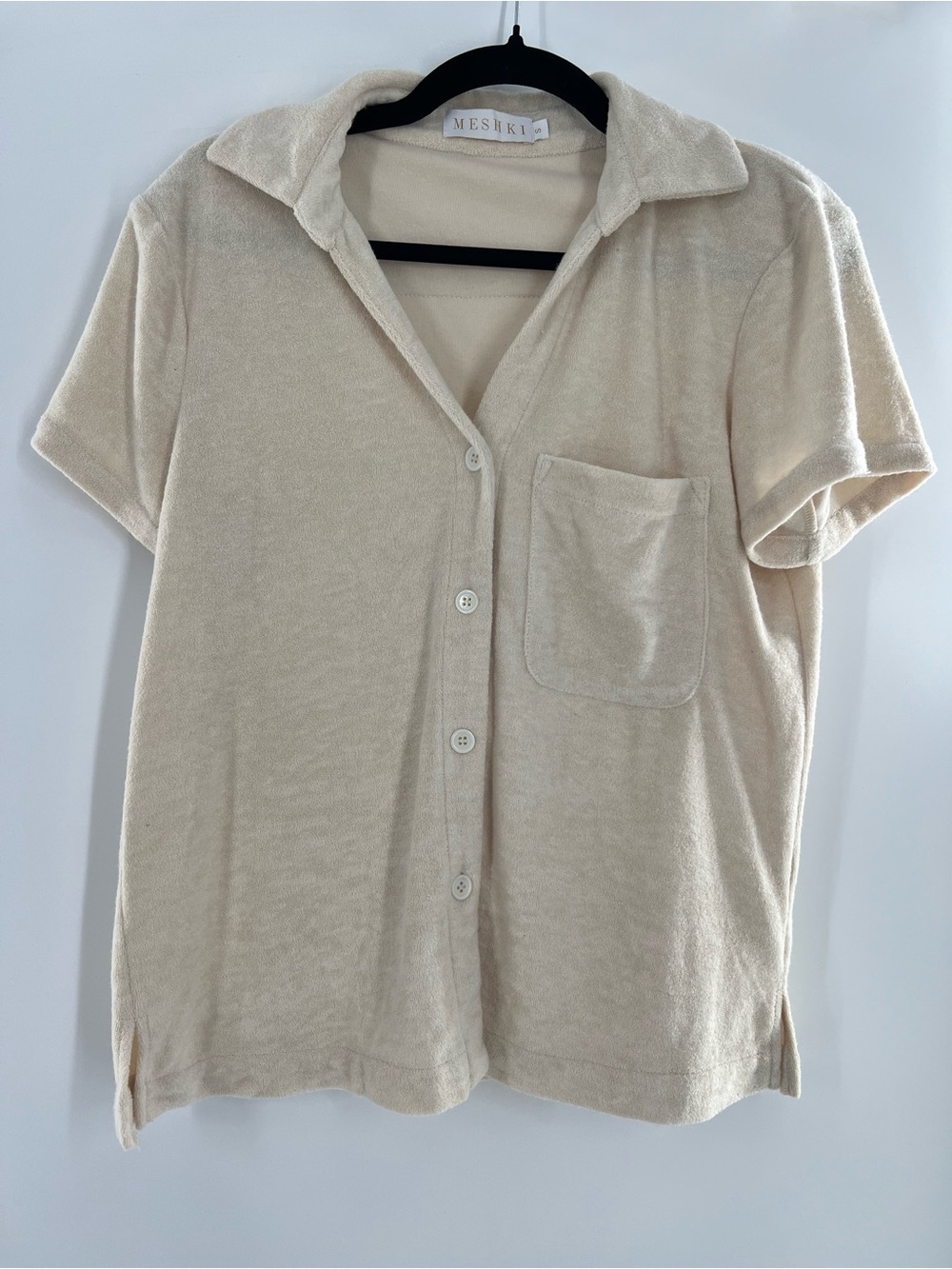 Meshki Cream Terry Cloth Button Down Top / Cover Up Small